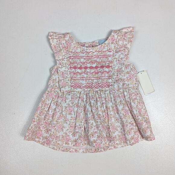 Edgehill Collection Blouse Girls Sz 2T Pink Floral Smocked Dainty Girly Flutter - Picture 1 of 5